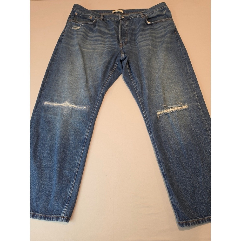 Madewell Curvy Dean Easy Straight Crop Jeans Blue Distressed Button Fly Size 33